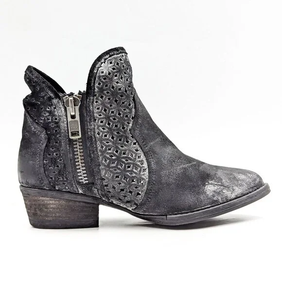 Circle G Women Distressed Black Leather Lasercut Western Cowboy Boots sz 8 - Picture 7 of 11